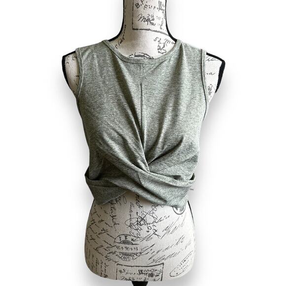 New Zobha ZLT3643T Oil Green Knot Front Long Line Crop Tank Top Large NWT - Picture 1 of 9